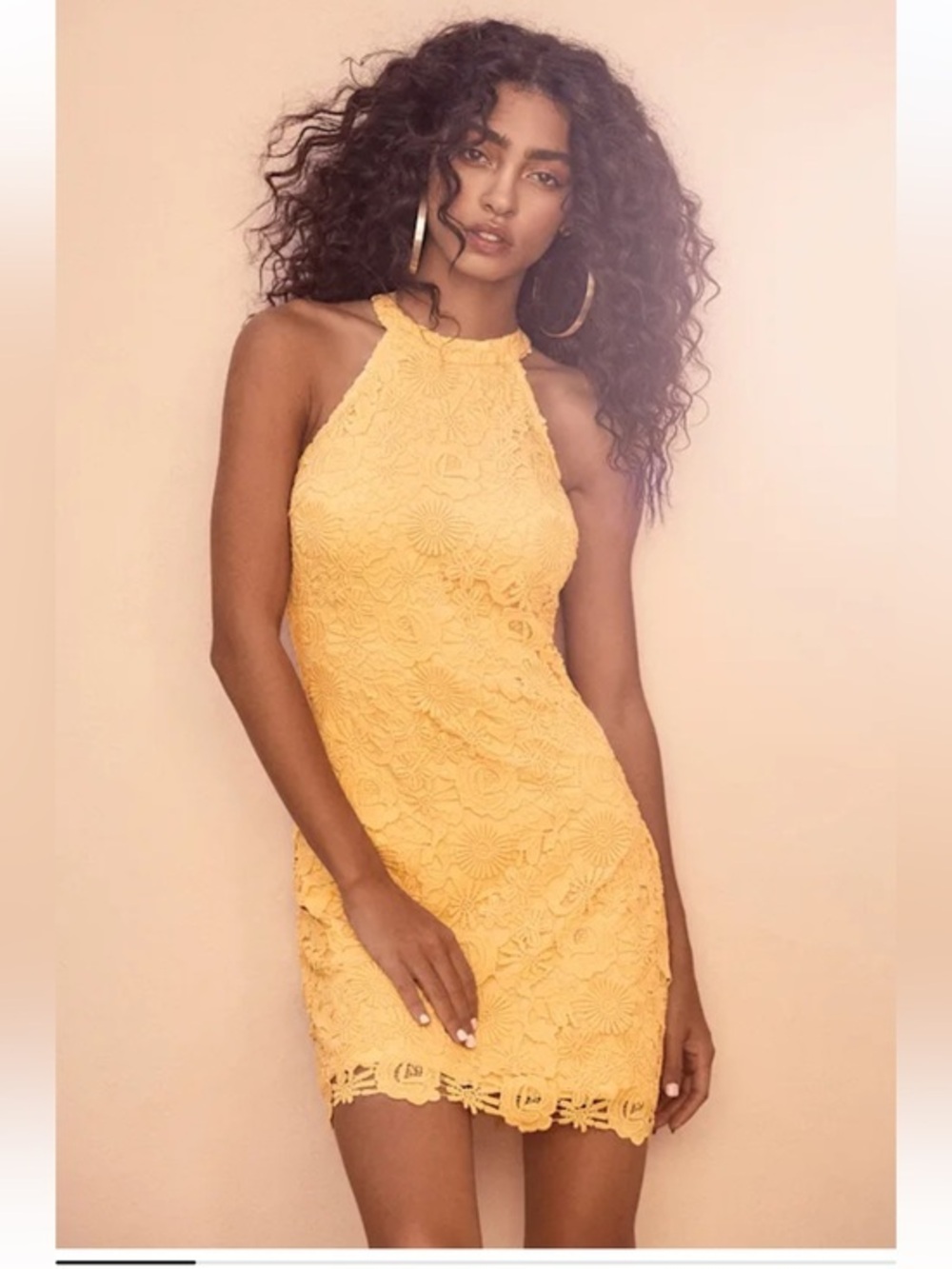 NWT Lulus Love Poem Yellow Lace Mini Dress